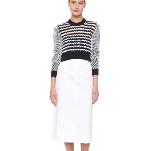 THAKOON High Waisted A-Line Denim Raw Hem  Skirt 0 - Picture 1 of 14